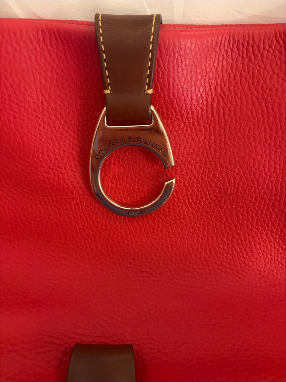 Dooney & Bourke Red Leather Shoulder Bag with Brown Trim